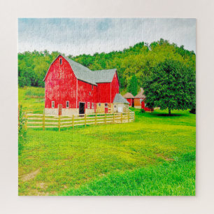 We houden van Oude Barns in Wisconsin. Legpuzzel