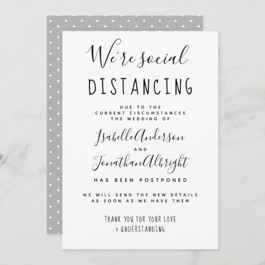 We houden van sociale afstand op onze uitgestelde  kaart (Voorkant / Achterkant)