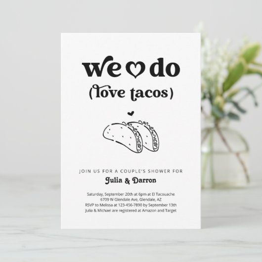 We houden van Tacos Couples Trouwdouche Verloving Kaart (Staand voorkant)