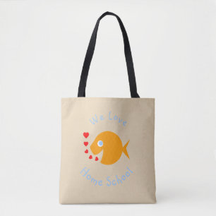 We houden van thuisschoolkaartenhuisjes tote bag