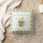 We houden zo veel van jou Matcha Cozy Gingham Stri Kussen (Deken)