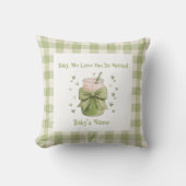 We houden zo veel van jou Matcha Cozy Gingham Stri Kussen (Voorkant)