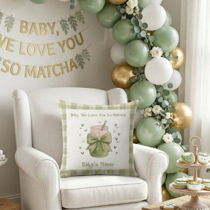 We houden zo veel van jou Matcha Cozy Gingham Stri Kussen