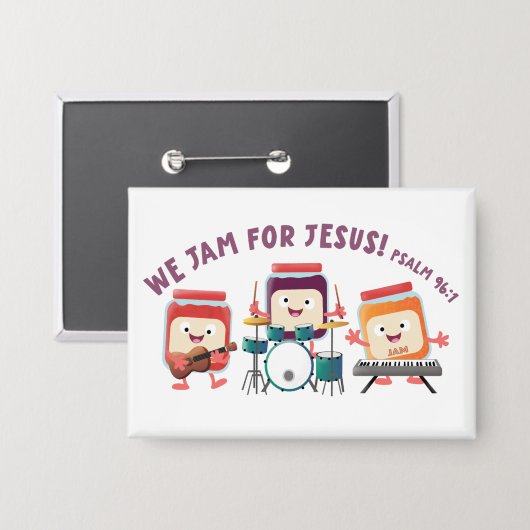 We Jam voor Jezus schattige bijbeltekst cartoon Button (Voorkant / Achterkant)