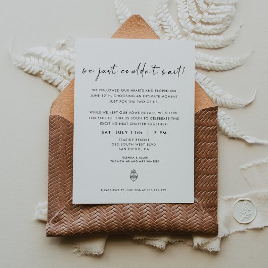 We Just Couldn't Wait Elopement Invitation Aankondiging