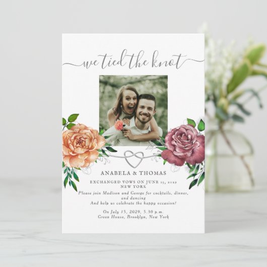 We Knoopte de Knoop Bloemrijke Foto Uitnodiging (Staand voorkant)