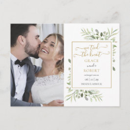 We Knoopte De Knoop Script Groene Plant Foto Bruil Aankondigingskaart