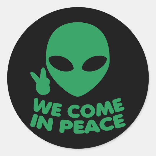 We komen in de Vrede Alien Ronde Sticker (Voorkant)
