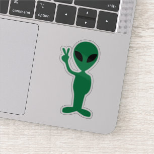 We komen in Peace Little Green Man Alien Silhouett Sticker