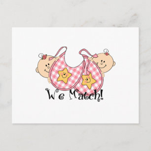 We komen overeen met tweetjes met bibs 2 meisjes briefkaart