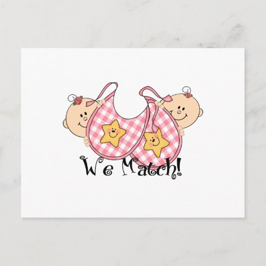 We komen overeen met tweetjes met bibs 2 meisjes briefkaart (Voorkant)