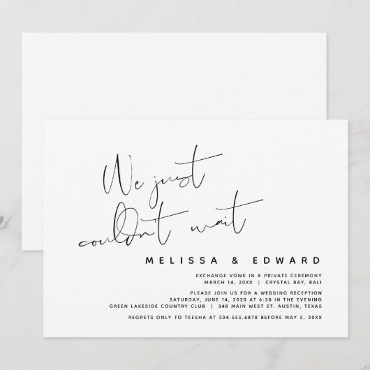 We konden gewoon niet wachten, moderne trouwvlucht kaart (Voorkant / Achterkant)