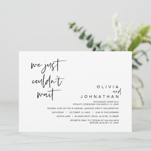 We konden gewoon niet wachten, Trouw Elopement Fee Kaart (Staand voorkant)