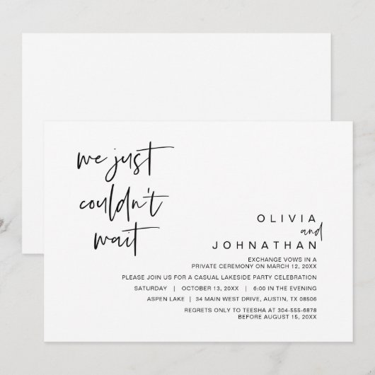 We konden gewoon niet wachten, Trouw Elopement Fee Kaart (Voorkant / Achterkant)