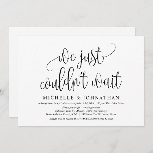 We konden gewoon niet wachten, Trouw Elopement Fee Kaart (Voorkant / Achterkant)