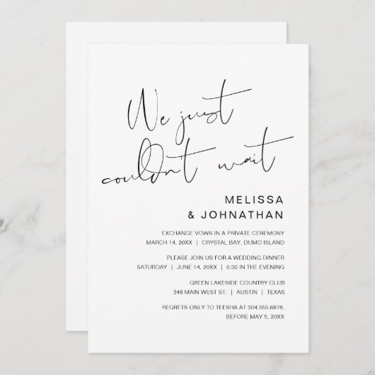 We konden gewoon niet wachten, Trouw Elopement Fee Kaart (Voorkant / Achterkant)