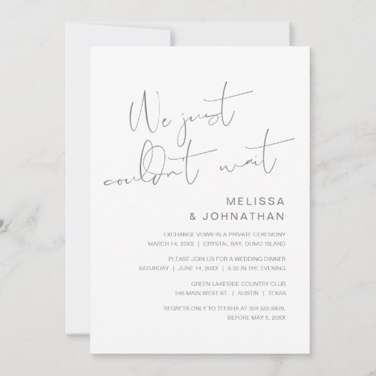 We konden gewoon niet wachten, Trouw Elopement Fee Kaart (Voorkant)