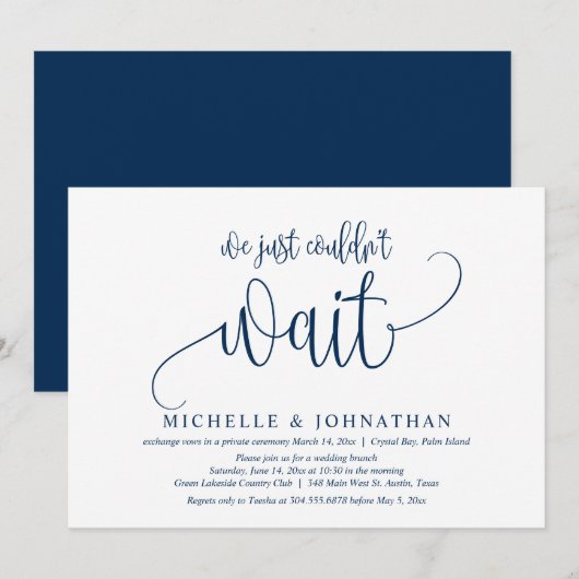 We konden gewoon niet wachten, Trouw Elopement Fee Kaart (Voorkant / Achterkant)