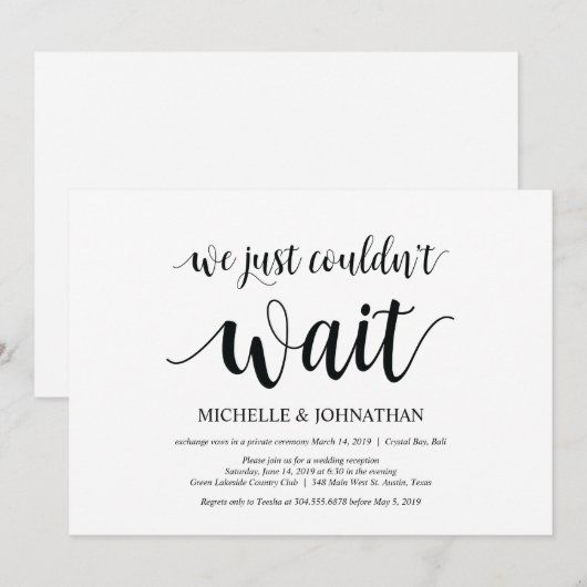 We konden gewoon niet wachten, Trouw Elopement Uit Kaart (Voorkant / Achterkant)