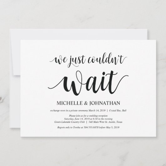 We konden gewoon niet wachten, trouwkaart voor elo kaart (Voorkant)