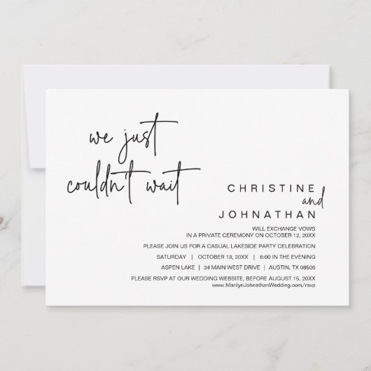 We konden gewoon niet wachten, Wedding Elopement P Kaart (Voorkant)