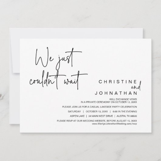 We konden gewoon niet wachten, Wedding Elopement P Kaart (Voorkant)