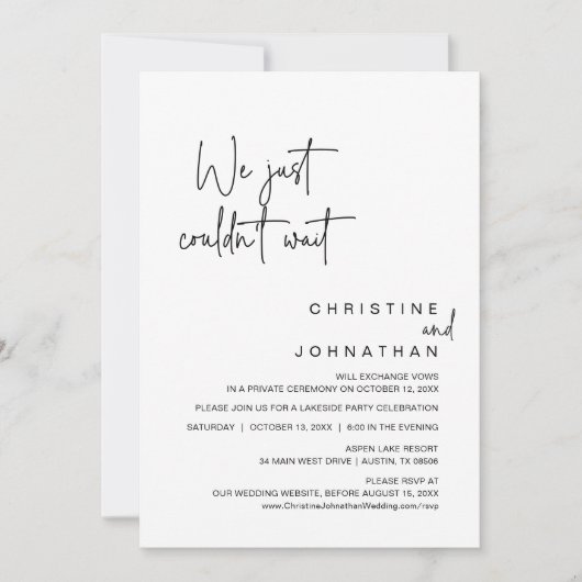 We konden gewoon niet wachten, Wedding Elopement P Kaart (Voorkant)