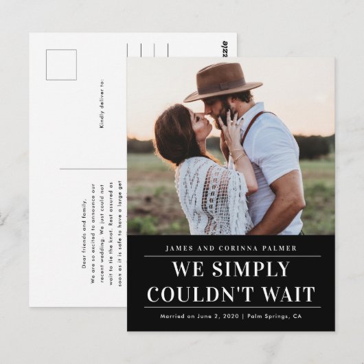 We konden niet wachten op de trouwaankondiging briefkaart (Voorkant / Achterkant)