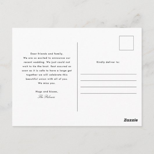 We konden niet wachten op de trouwaankondiging briefkaart (Achterkant)