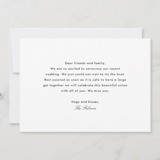 We konden niet wachten op de trouwaankondiging. kaart (Achterkant)