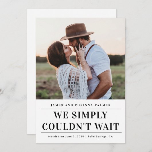 We konden niet wachten op de trouwaankondiging. kaart (Voorkant / Achterkant)