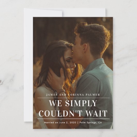 We konden niet wachten op de trouwaankondiging. kaart (Voorkant)