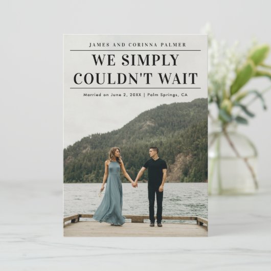 We konden niet wachten op het fotohuwelijk. aankondiging (Staand voorkant)