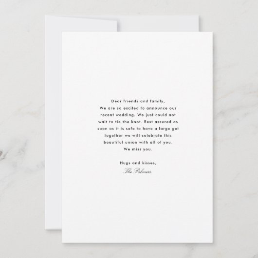 We konden niet wachten op het fotohuwelijk. aankondiging (Achterkant)