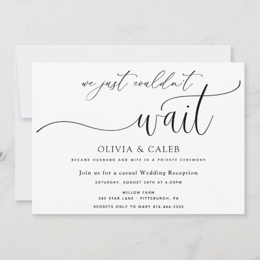 We konden niet wachten op huwelijksreceptie uitnod kaart (Voorkant)
