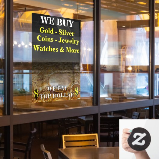 We Kopen Goud Zilver Munten Sieraden Winkel Groot Raamsticker (Restaurant Raam)