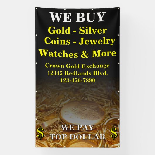 We Kopen Goud Zilver Munten Sieraden Zijmuur  Spandoek (Verticaal)