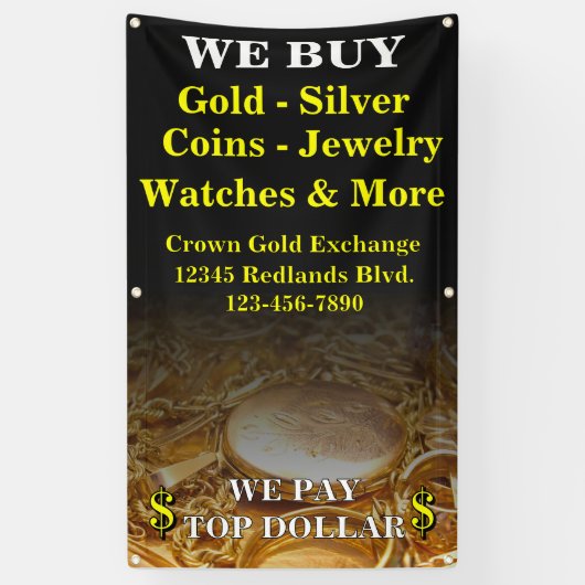 We Kopen Goud Zilver Munten Sieraden Zijmuur Spandoek (Verticaal)