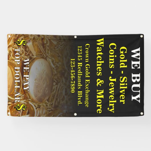 We kopen gouden zilveren munten sieraden zijwand spandoek (Horizontaal)