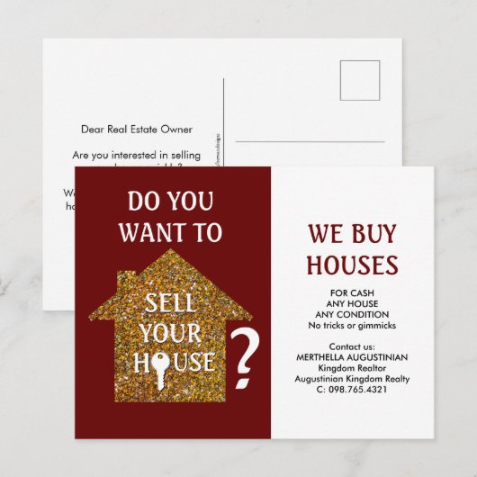 WE KOPEN HUISHOUDELIJKE REaltor Briefkaart (Voorkant / Achterkant)