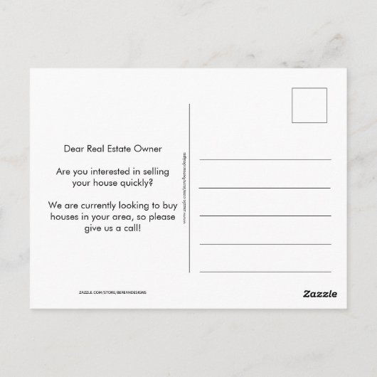 WE KOPEN HUISHOUDELIJKE REaltor Briefkaart (Achterkant)