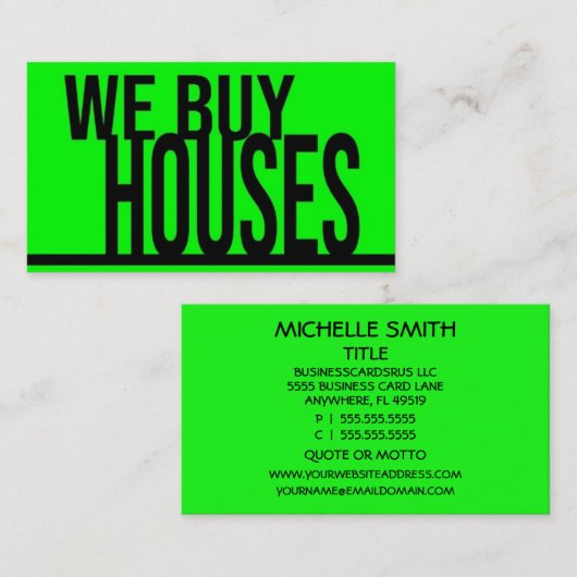 We kopen huishoudens NEON Green Visitekaartje (Voorkant / Achterkant)