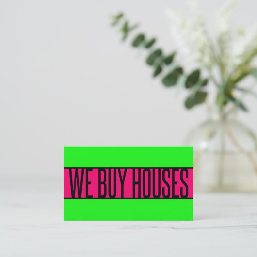 WE KOPEN HUIZEN Neon Green Hot Pink Visitekaartje (Staand voorkant)