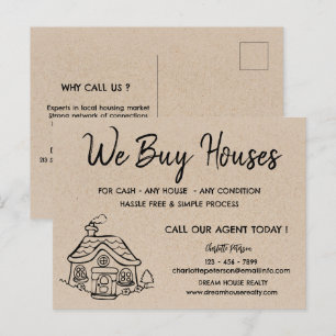 We kopen huizen voor de promotie van onroerend goe briefkaart