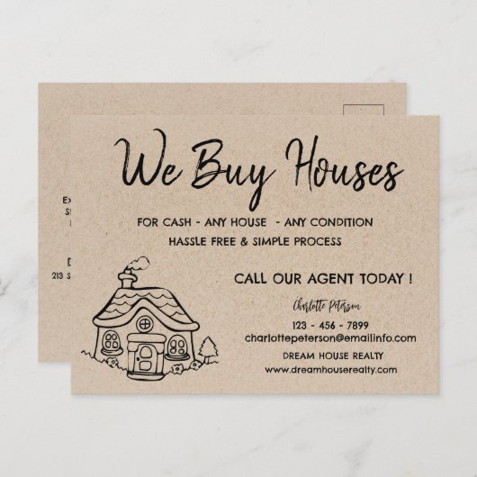 We kopen huizen voor de promotie van onroerend goe briefkaart (Voorkant / Achterkant)