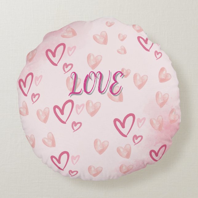 WE KRIJGEN DIT! LIEFDE Roze Harten Rond Kussen (Achterkant)