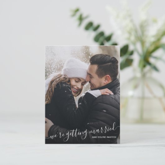 We krijgen een gehuwd fotohuwelijk om de datum op aankondigingskaart (Staand voorkant)