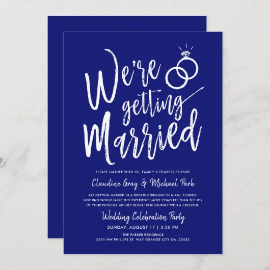 We krijgen een gehuwde nabestaandenblauwe uitnodig kaart (Voorkant / Achterkant)