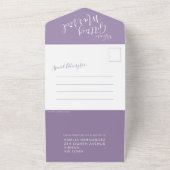 We krijgen een getrouwde trouwfeestfoto paars all in one uitnodiging (Buitenkant)