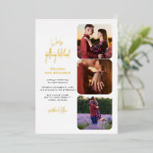 We krijgen gehitte foto Collage Wedding Gold Folie Uitnodiging (Staand Voorkant)